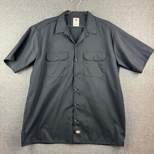 Dickies Shirt Mens Large Black Workwear Button Up Short‎ Sleeve Utility Uniform